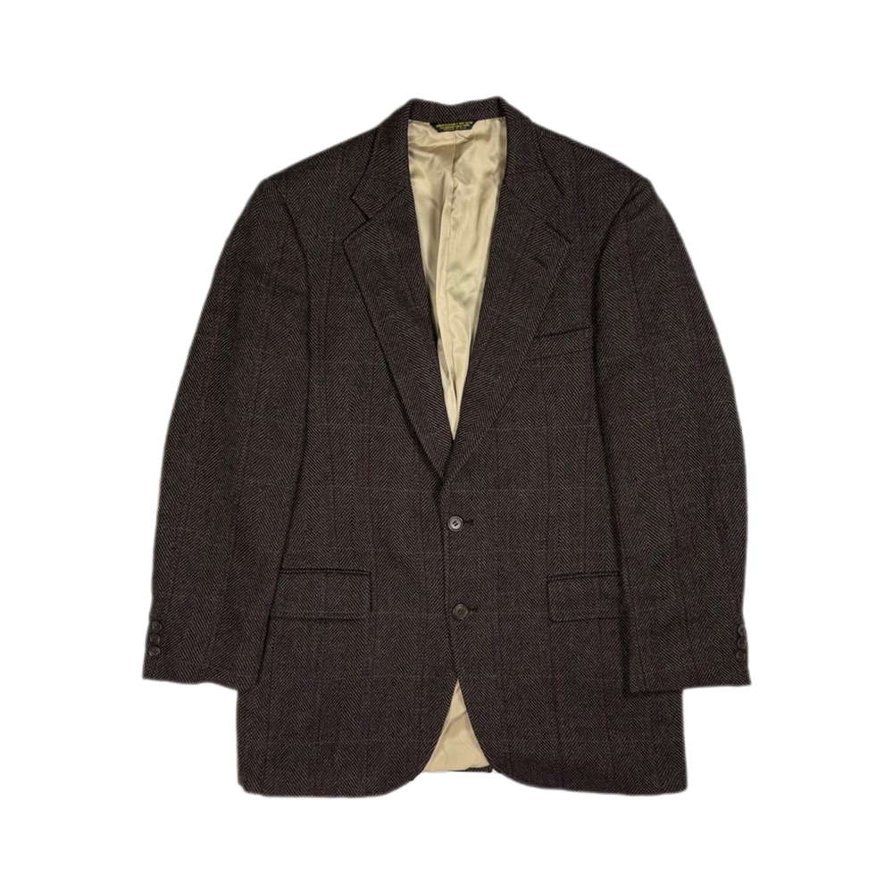 Vtg Barrister Wallachs Wool brown herringbone tweed blazer sport coat men's 42R